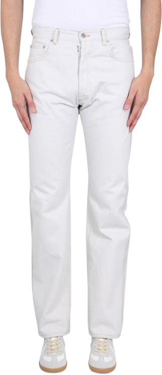 Maison Margiela Mid-Rise White Cotton Jeans with Five-Pocket Design