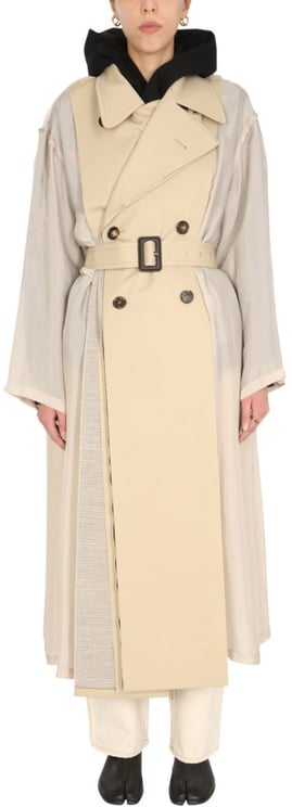 Maison Margiela Two-Material Trench Coat With Belted Waist