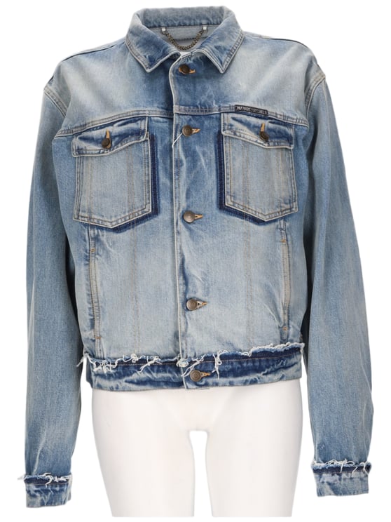 Maison Margiela Denim Sports Jacket with Frayed Edges and Vintage Detailing