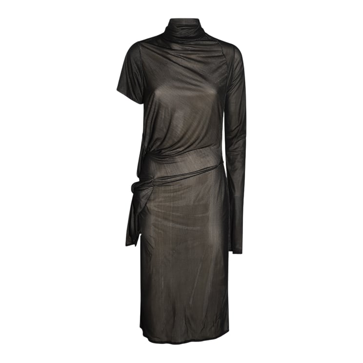 Maison Margiela Asymmetrical Black Dress With Unique Silhouette And Tied Waist Detail