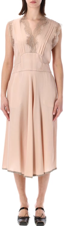 Maison Margiela Midi Dress Lace Trim Light Pink