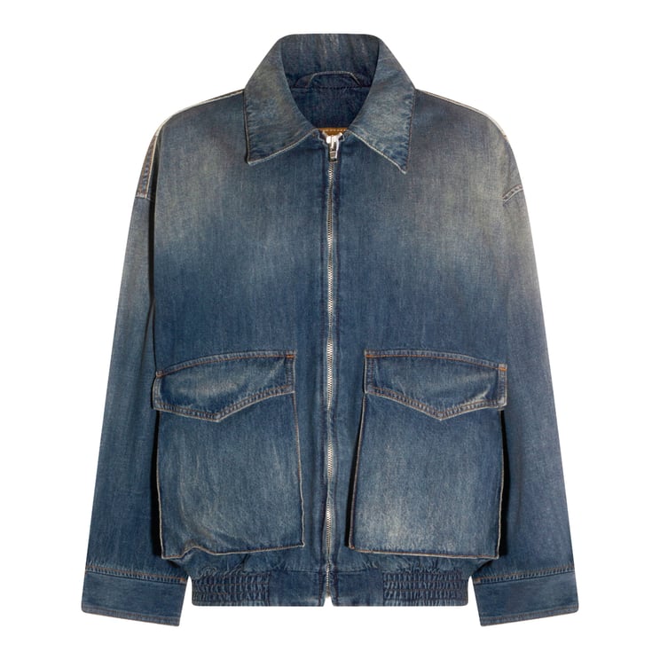 Maison Margiela Vintage Wash Denim Jacket With Front Zipper