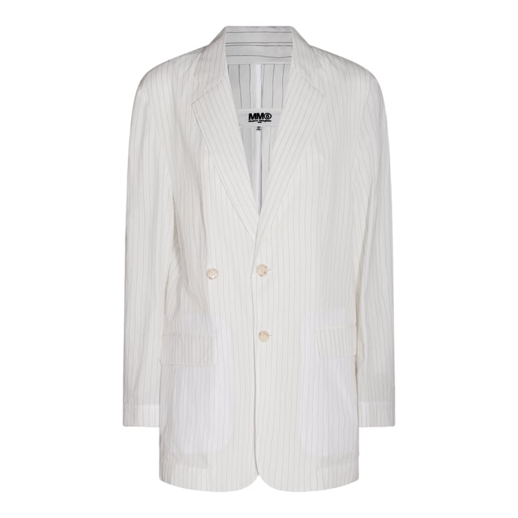 Maison Margiela Double-Breasted White Jacket with Vertical Pinstripes
