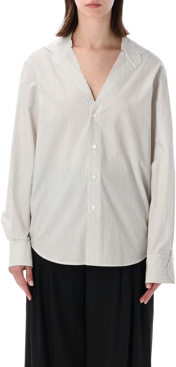 Maison Margiela Collarless Striped Shirt Striped White