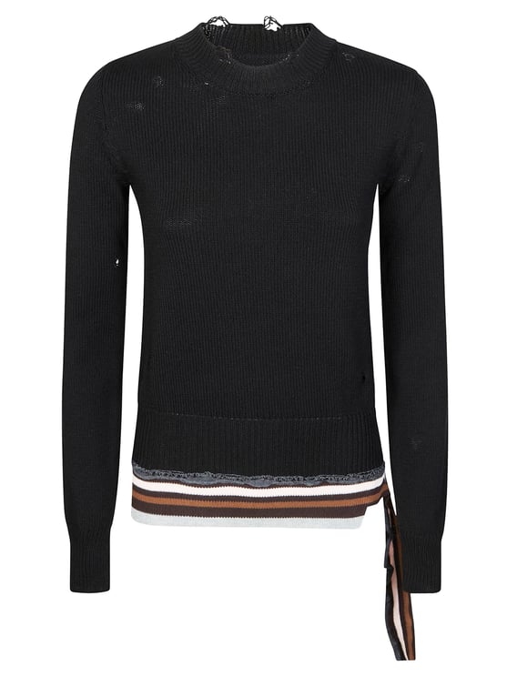 Maison Margiela Black Crew Neck Distressed Ribbed Sweater