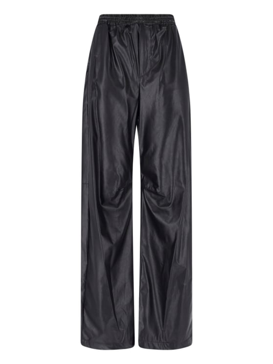 Maison Margiela Wide-Leg Faux Leather Pants with Gathered Waistband and Side Pockets