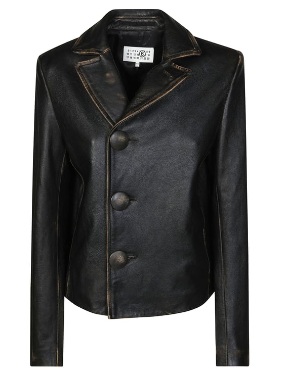 Maison Margiela Black Cropped Sportsjacket Distressed Leather Jacket