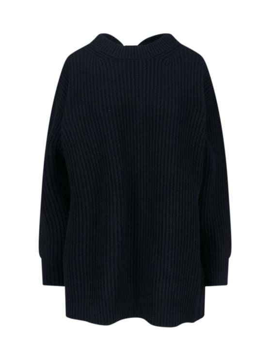 Maison Margiela Wool Blend Knit Dress With Contrasting Back Panel And Logo Detail