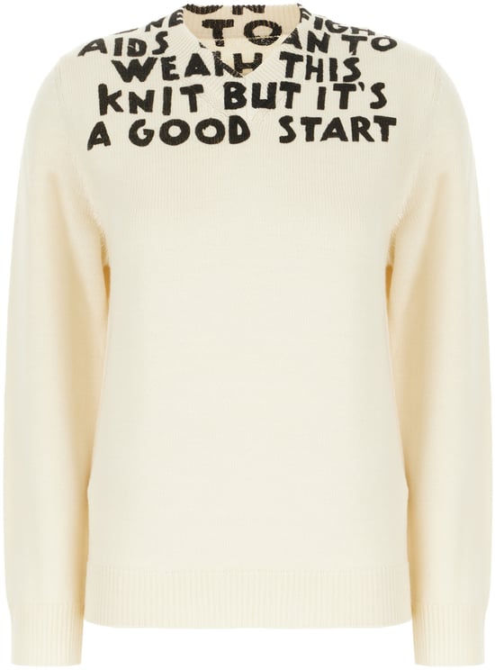 Maison Margiela Mm6 Ivory acrylic and wool sweater