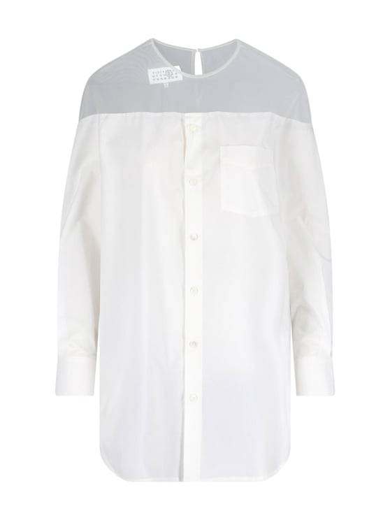 Maison Margiela White Minimalist Sheer Yoke Button-Down Top