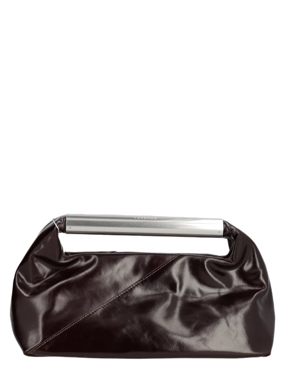 Maison Margiela Glossy Brown Cowhide Clutch with Silver Bar Handle