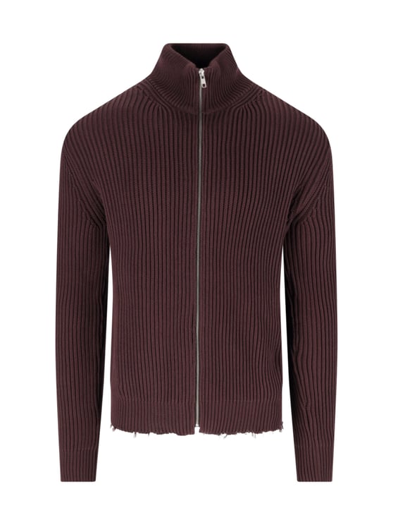 Maison Margiela Brown Ribbed Cotton Zip Turtleneck