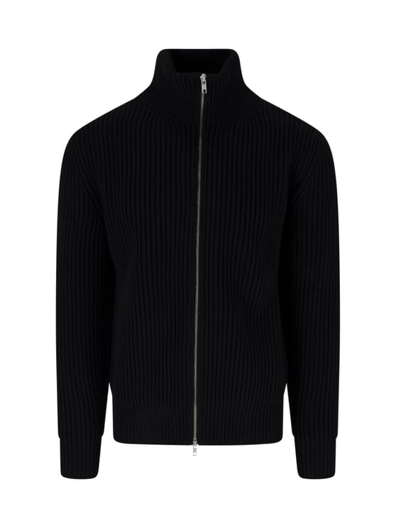 Maison Margiela Black Wool-Blend Ribbed Zip Turtleneck