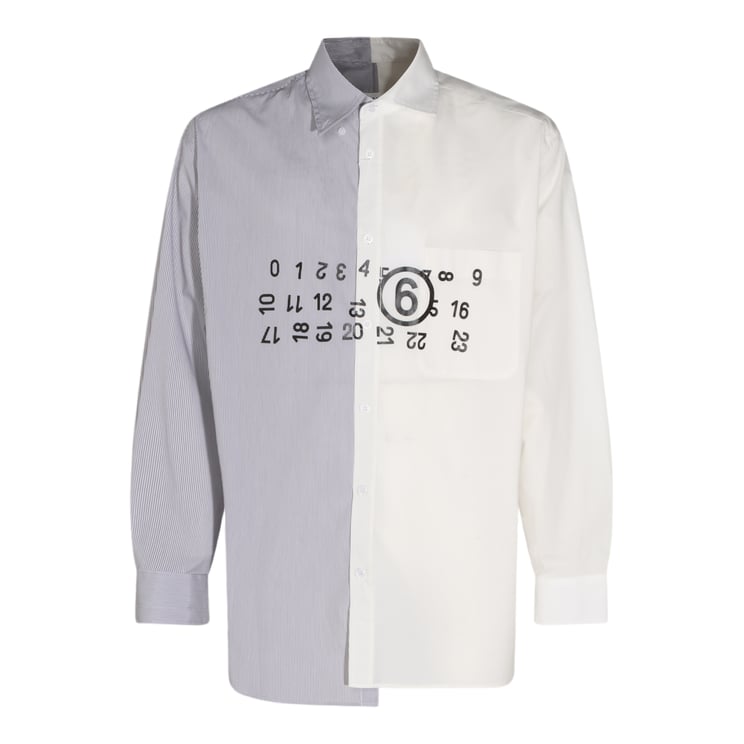 Maison Margiela Two-Tone Button-Down Shirt with Graphic Print