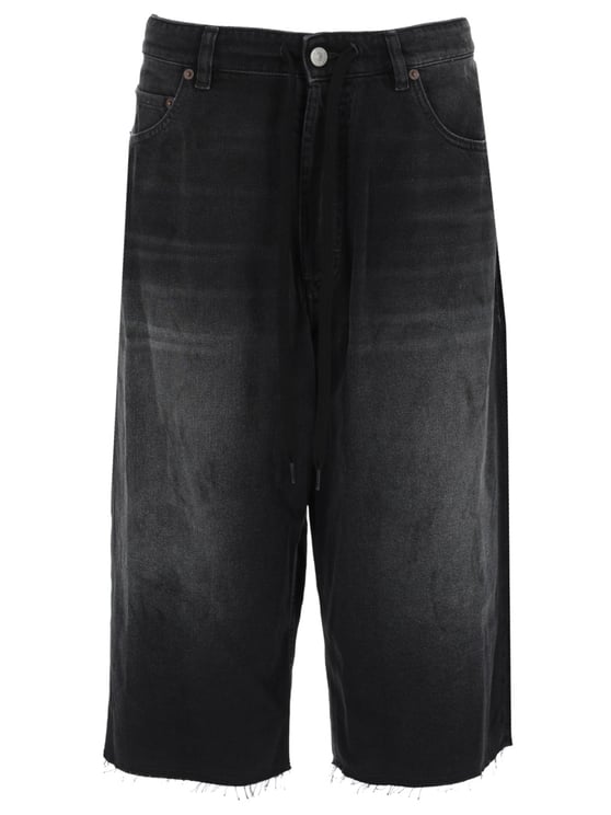 Maison Margiela Knee-Length Faded Black Raw Denim Shorts