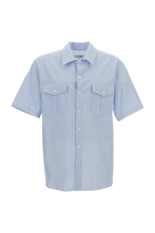 Maison Margiela Light Blue Striped Cotton Short-Sleeve Shirt