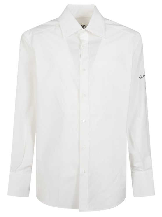 Maison Margiela White Left Sleeve Printed Cotton Shirt