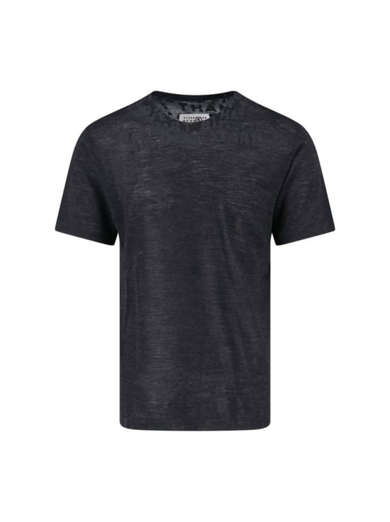 Maison Margiela Crew Neck Black Wool T-Shirt With Bold Logo Print