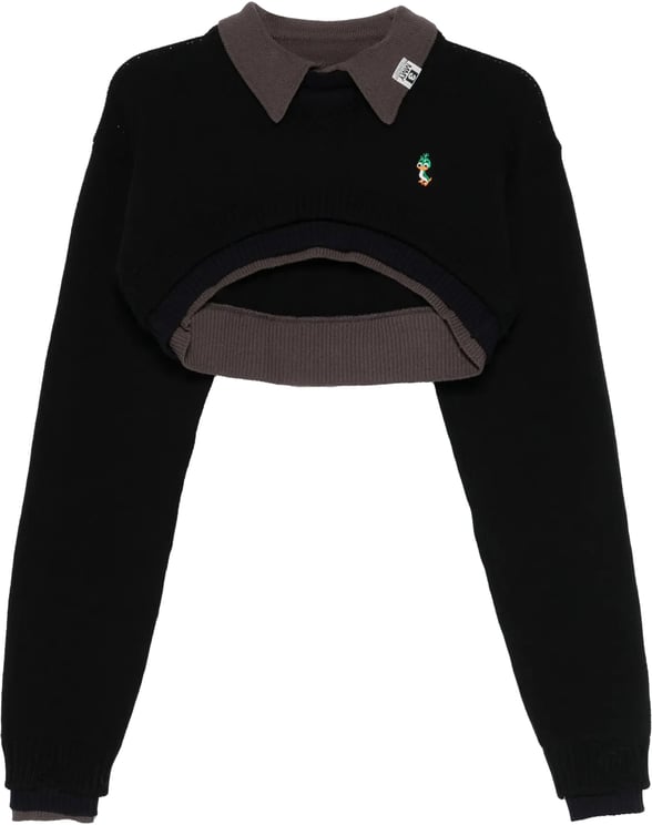 Maison Mihara Yasuhiro Cropped Layered Knit Pullover Black