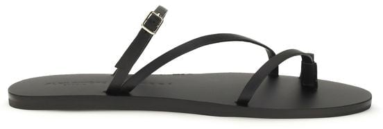 Manebi Manebi Black Calf Leather Bos Taurus Flat Sandals
