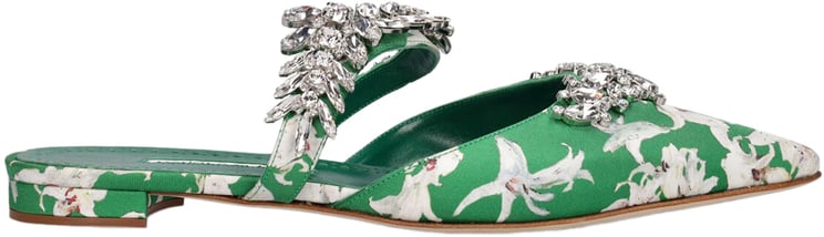 Manolo Blahnik Versatile summer mules with green tropical pattern