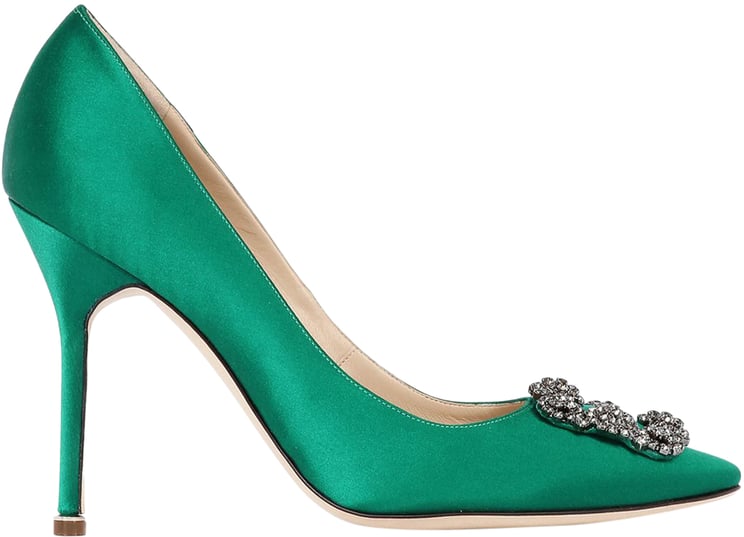 Manolo Blahnik Elegant high-heeled green satin décolleté