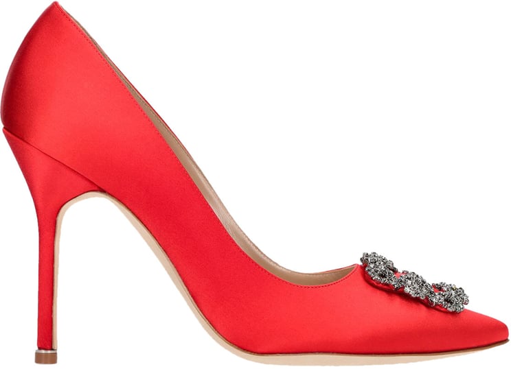 Manolo Blahnik Decolletage with high satin red heels