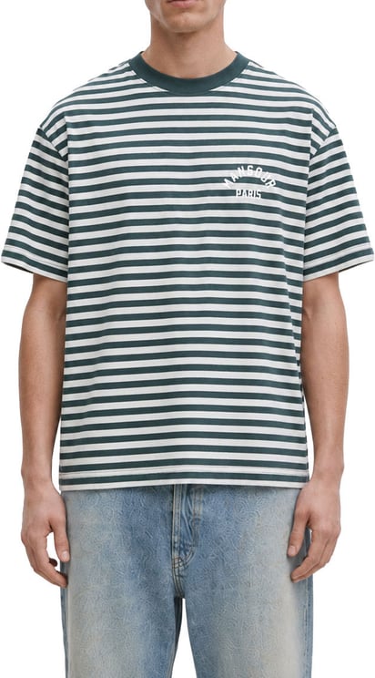 Mansour Paris College Striped T-shirt Vintage Green