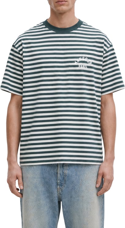 Mansour Paris College Striped T-shirt Vintage Green