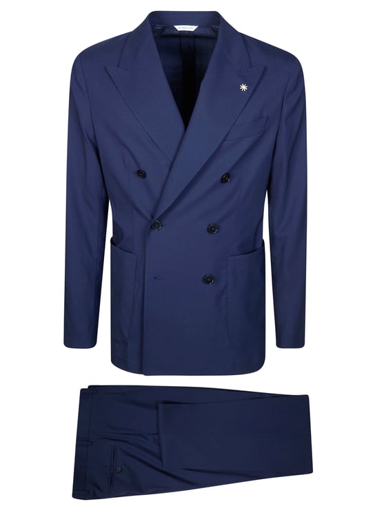 Manuel Ritz Deep Blue Double Breasted Peak Lapel Suit