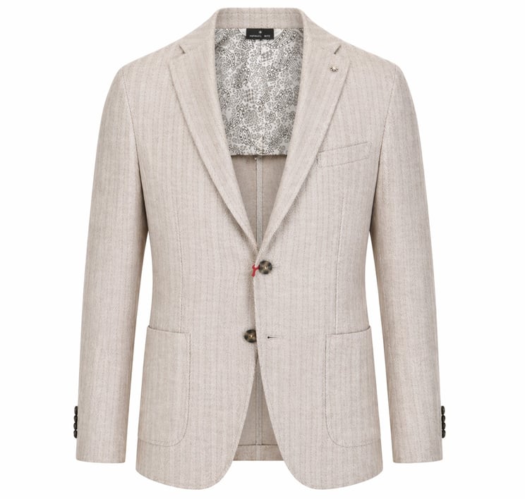 Manuel Ritz Beige Herringbone Half Lined Linen Blazer
