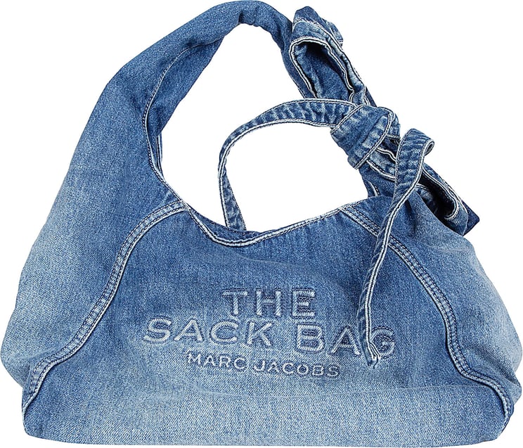 Marc Jacobs Denim Slouchy Bag with Tubular Handle and Embossed Logo