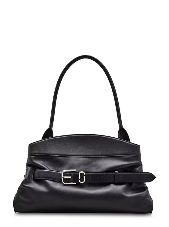 Marc Jacobs Structured Black Leather Satchel with Decorative Buckle