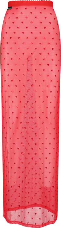 Marine Serre Red Moonogram Sheer Mesh Midi Skirt