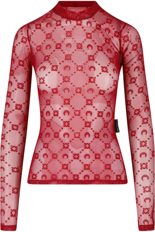 Marine Serre Red Semi-Transparent Monogram Fitted Top