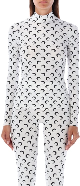 Marine Serre Moon Print High Neck Top White Black Moon