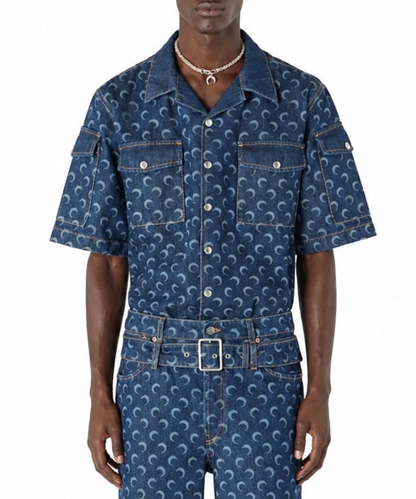 Marine Serre MIDNIGHT BLUE DENIM SS SHIRT MIDNIGHT BLUE