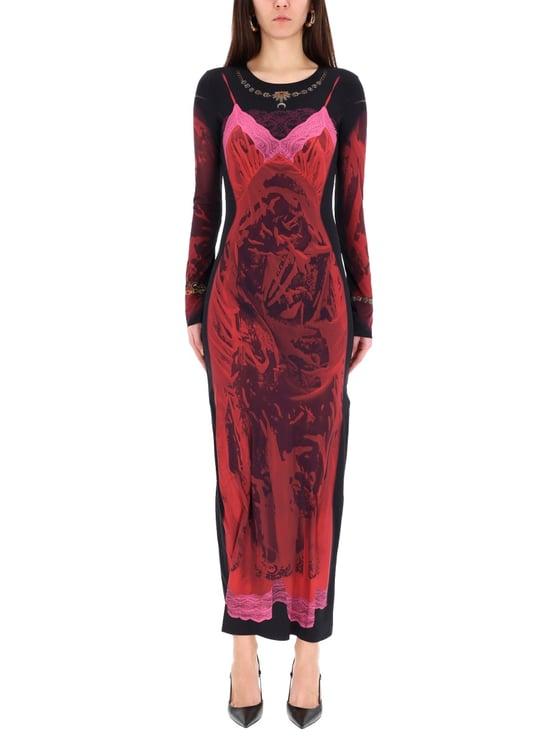 Marine Serre Black Wet Nuisette Polyamide-Blend Midi Dress