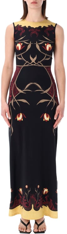 Marine Serre Long Dress Flower Print Nero