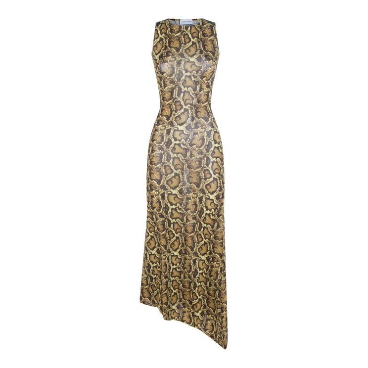 Marine Serre Leopard Print Maxi Dress with Asymmetrical Hemline