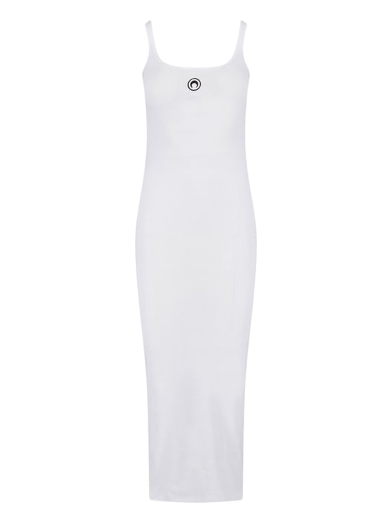 Marine Serre White Ribbed Cotton Midi Logo Dress