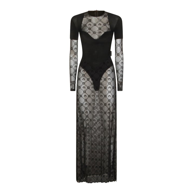 Marine Serre Opaque And Sheer Maxi Dress With Crescent Moon Motif