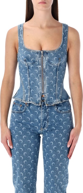 Marine Serre Blue Crescent Moon Denim Top