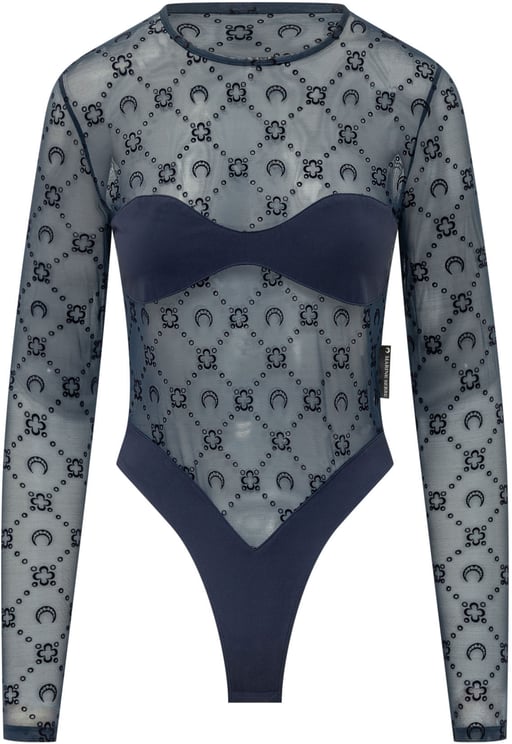 Marine Serre Body a Maniche Lunghe in Tulle Ricamato