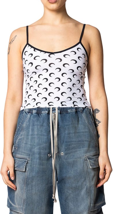 Marine Serre MOON PRINTED JERSEY STRAPS TOP OPTICAL WHITE