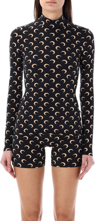 Marine Serre Moon Print High Neck Top Black Moon Tan