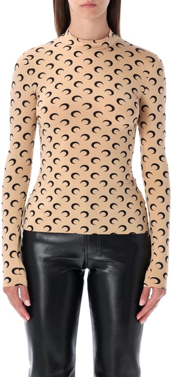 Marine Serre Moon Print High Neck Top Tan Black Moon