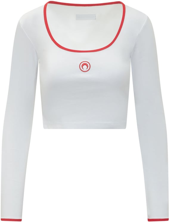 Marine Serre T-shirt a Maniche Lunghe con Scollo Tondo e Logo Ricamato