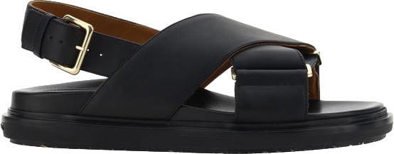 Marni Marni Black Calf Leather Bos Taurus Flat Sandals