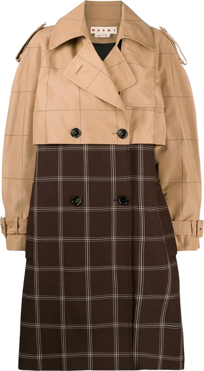 Marni Marni Checkered Two-Tone Trench Coat, Size 38